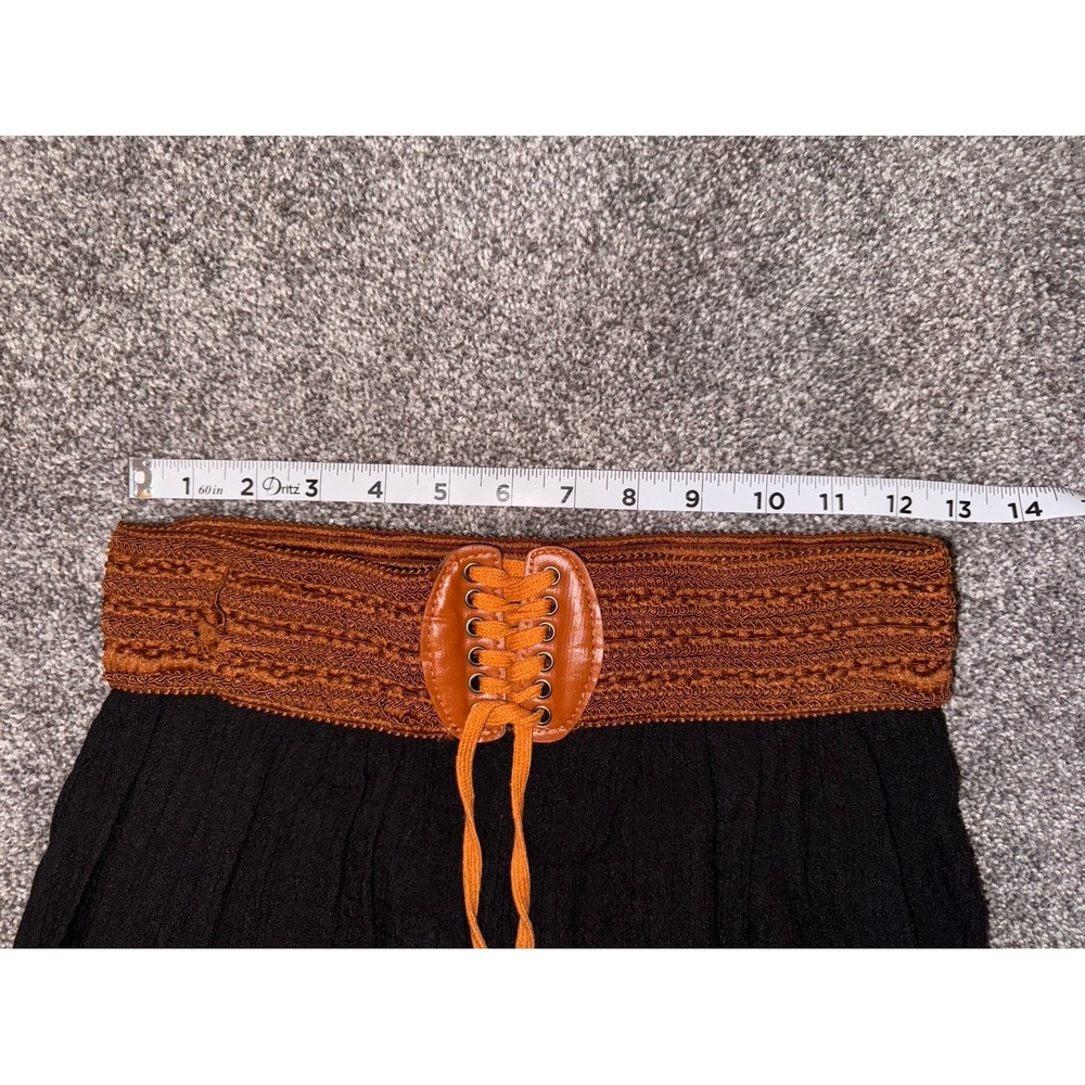 Women's Black Wide Leg Pants with Brown Woven Belt - Picture 2 of 6